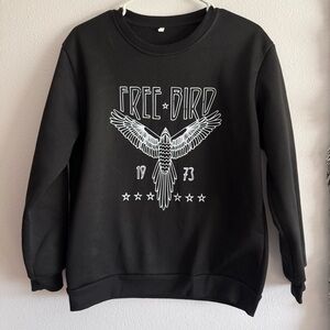 SHEIN Black Free Bird Unisex Crewneck Sweater